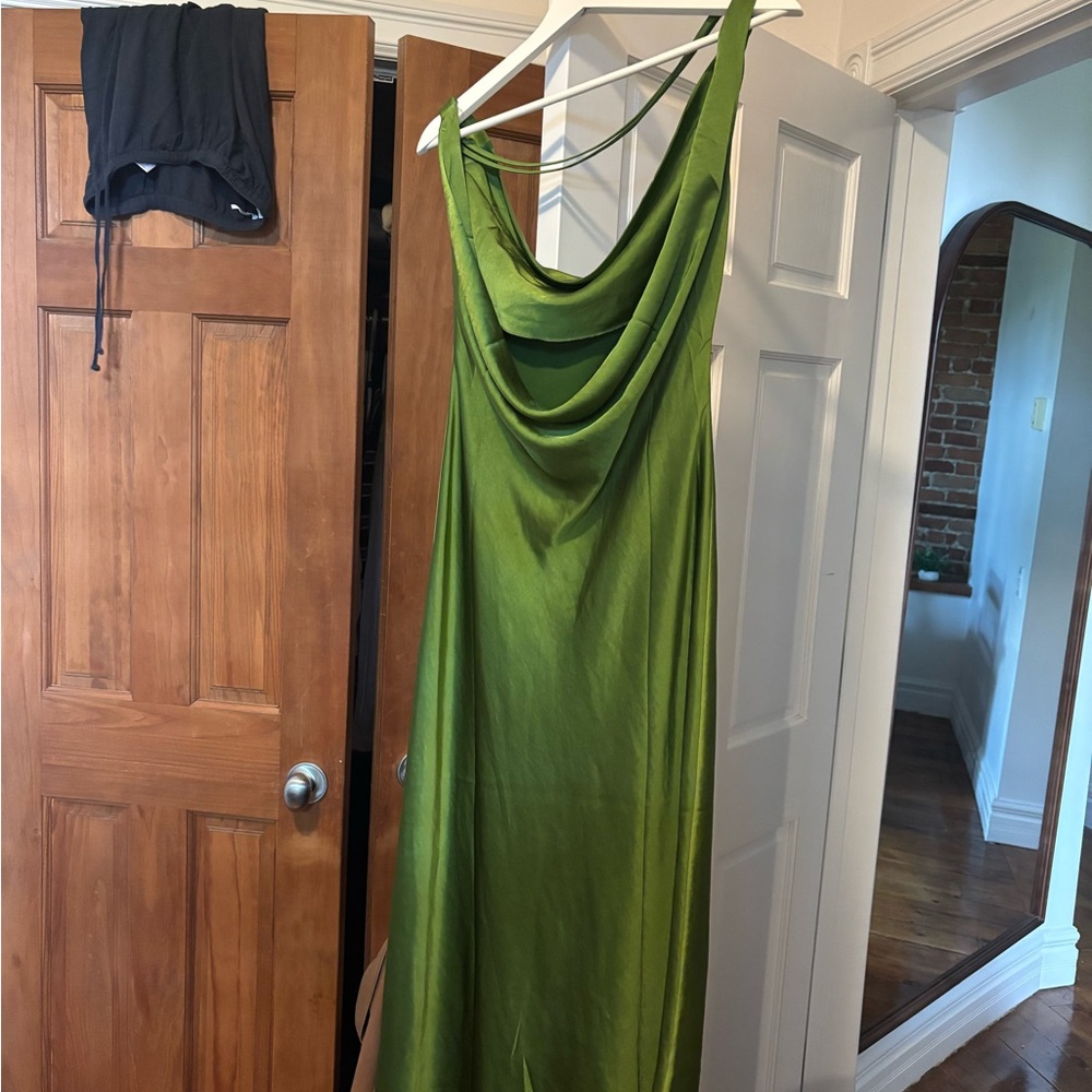 Meshki Olive Green Satin Cowl Maxi Dress - Picture 2 of 2